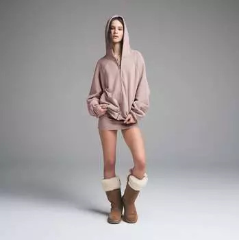 Свободная толстовка с капюшоном на молнии SKIMS, цвет fawn