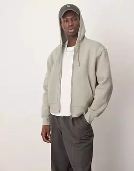 Свободная толстовка с капюшоном на молнии зеленого цвета ASOS DESIGN