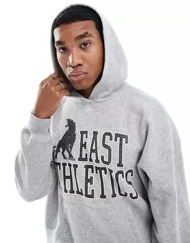 Свободная толстовка с капюшоном с университетским мотивом серого цвета Hollister