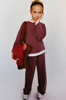 Свободная толстовка с ребристой отделкой ZARA, бордо