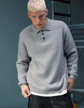 Свободная трикотажная рубашка-поло светло-серого цвета ASOS DESIGN