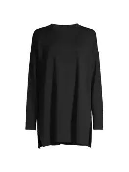 Свободная трикотажная туника с круглым вырезом Eileen Fisher, черный