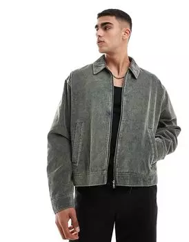 Свободная вельветовая куртка харрингтон с интенсивной потертостью темно-синего цвета ASOS DESIGN