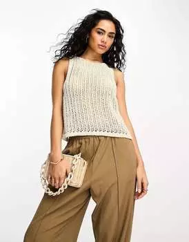 Свободная вязаная майка с открытой строчкой ASOS каменного цвета