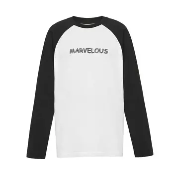 Свободная женская футболка Deep Breath с длинными рукавами и круглым вырезом, черно-белый