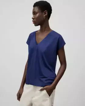 Свободная женская футболка из европейского льна Adolfo Dominguez, синий