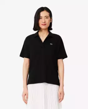 Свободная женская рубашка-поло из воздушного пике с короткими рукавами Lacoste, черный