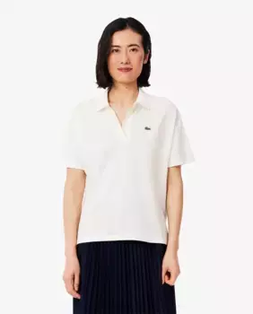 Свободная женская рубашка-поло из воздушного пике с короткими рукавами Lacoste, белый