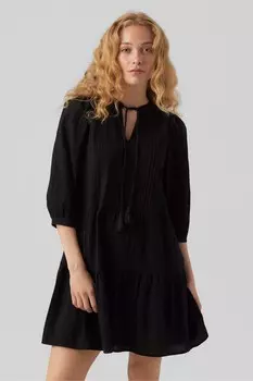 Свободное хлопковое летнее платье в стиле бохо с декоративной вышивкой Vero Moda, черный