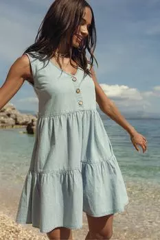 Свободное хлопковое платье без рукавов из ткани шамбре Threadbare, синий