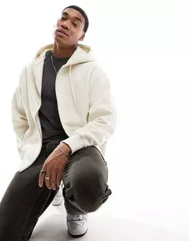 Свободное худи цвета хлопка на молнии цвета экрю Cotton:On