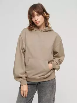 Свободное худи с микро-логотипом и вышивкой Superdry, теплый серый