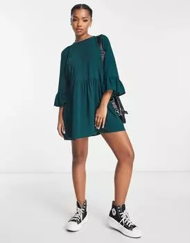 Свободное мини-платье с рукавами «летучая мышь» ASOS бутылочно-зеленого цвета
