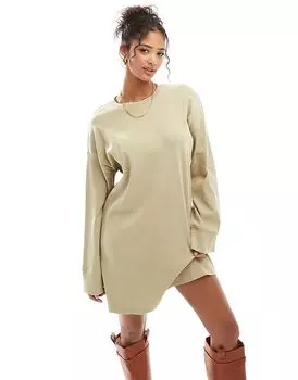 Свободное мини-платье в рубчик цвета овсянки ASOS DESIGN