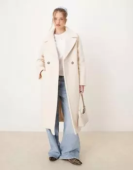 Свободное пальто из шерсти кремового цвета River Island