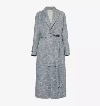 Свободное пальто из тканой смеси с заостренными лацканами и поясом Victoria Beckham, цвет iceberg