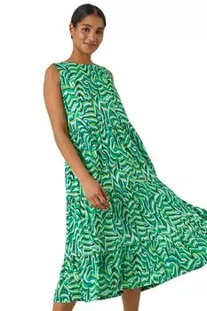 Свободное платье без рукавов с геометрическим принтом Roman, зеленый