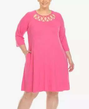 Свободное платье больших размеров с перекрещивающимся вырезом и рукавами 3/4 White Mark