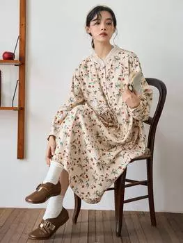 Свободное платье FRIFUL, мелкий цветочный узор, оборки, многоцветный