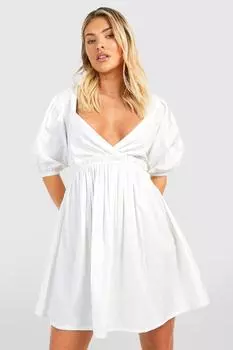Свободное платье из хлопкового поплина boohoo, белый