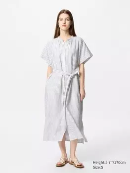 Свободное платье из льняной смеси с короткими рукавами Uniqlo, цвет 01 белый