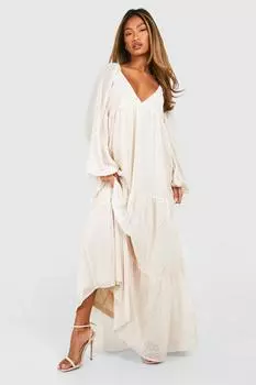 Свободное платье макси Dobby boohoo, бежевый