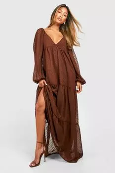 Свободное платье макси Dobby boohoo, коричневый