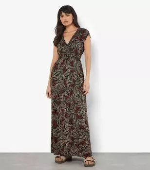 Свободное платье макси с принтом абрикосовых листьев и ржавчины Apricot, бордовый