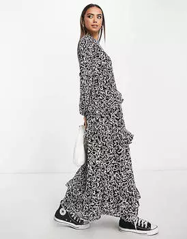 Свободное платье макси с рюшами Vero Moda Aware с однотонным принтом
