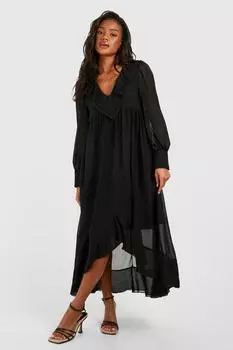 Свободное платье Midaxi из шифона с рюшами boohoo, черный