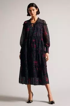 Свободное платье миди Ellyah с рюшами Ted Baker, черный