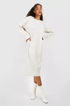 Свободное платье-миди из мягкой рубчатой ткани Boohoo, серый