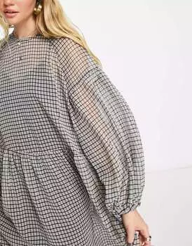 Свободное платье миди из сетчатой ткани с подкладкой в клетку в тон Edited