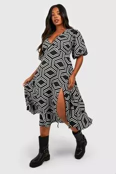 Свободное платье миди с монопринтом Plus Plus boohoo, черный