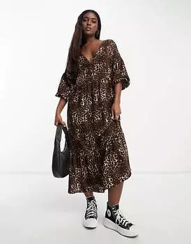 Свободное платье миди с натуральным животным принтом ASOS DESIGN