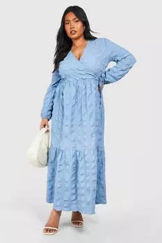 Свободное платье миди с текстурированным запахом и запахом boohoo, синий