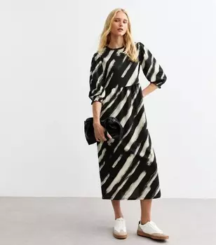 Свободное платье миди в черную полоску со складками New Look, черный