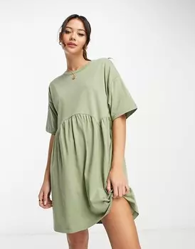 Свободное платье мини цвета хаки с короткими рукавами и швами ASOS DESIGN