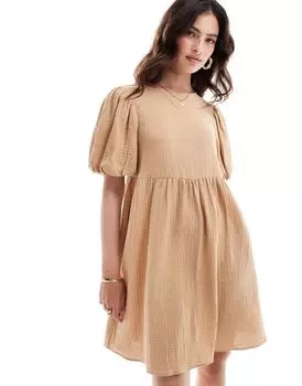 Свободное платье мини из двойной ткани с пышными рукавами ASOS DESIGN