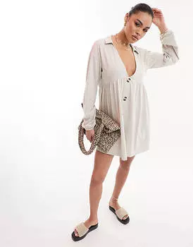 Свободное платье мини с длинными рукавами и каменными пуговицами ASOS DESIGN