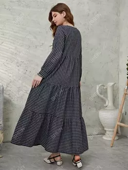 Свободное платье Mulvari, узор в мелкую клетку, рукава-слон, рюши/рюши Shein, мультиколор