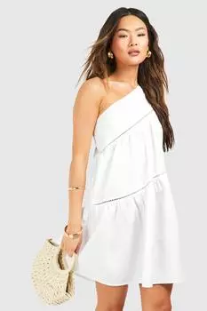 Свободное платье на одно плечо boohoo, белый