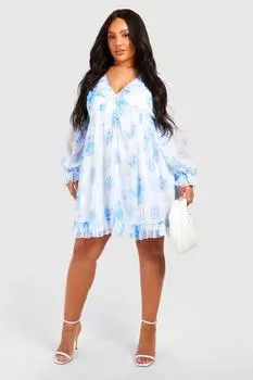 Свободное платье Plus с цветочным принтом boohoo, синий