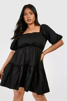 Свободное платье Plus с квадратным вырезом и пышными рукавами boohoo, черный