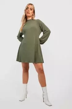 Свободное платье Plus с высоким воротником и мягкой резинкой boohoo, хаки