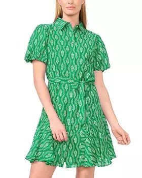 Свободное платье-рубашка с поясом CeCe, зеленый