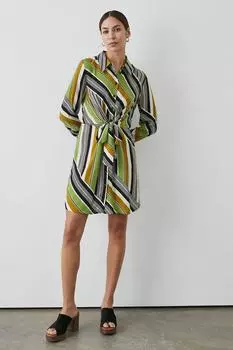 Свободное платье-рубашка с принтом в полоску лайма и завязкой спереди Debenhams, зеленый