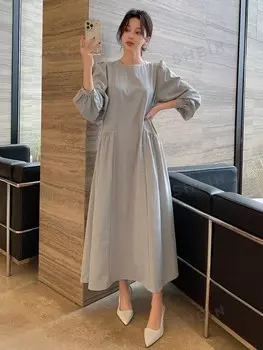 Свободное платье, рукава-фонарики Dazy, светло-серый