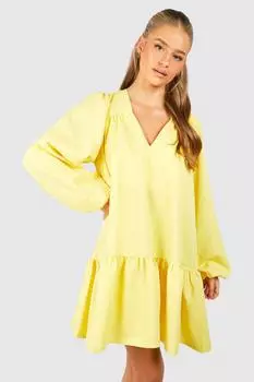 Свободное платье с блузкой из поплина и заниженной кромкой boohoo, желтый