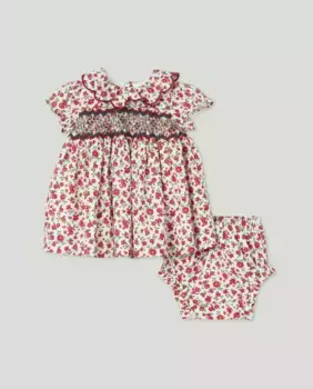 Свободное платье с цветочным принтом для маленьких девочек с короткими рукавами и вырезом с фестонами и сотовым принтом Coconut El Corte Ingls, красный